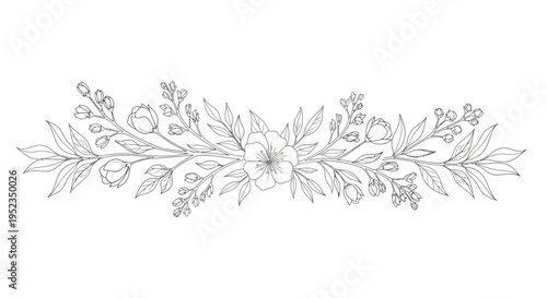 Floral leafy decorative border design element.