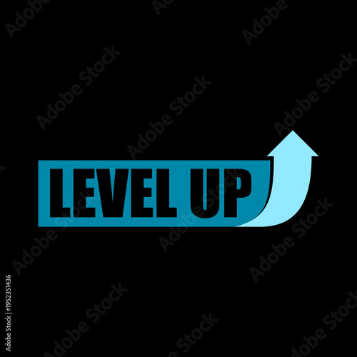 Level up with arrow icon isolated on black background