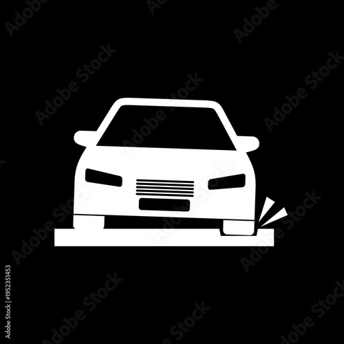 Pothole icon with a car isolated on black background