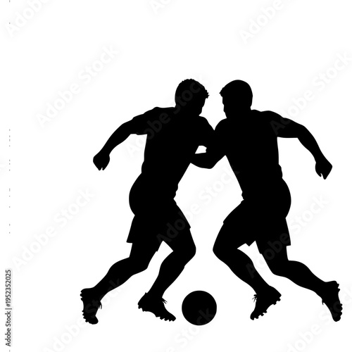 Dynamic Silhouette Football Duel: A captivating silhouette captures the essence of a football match, depicting two players locked in a tense battle for possession of the ball.