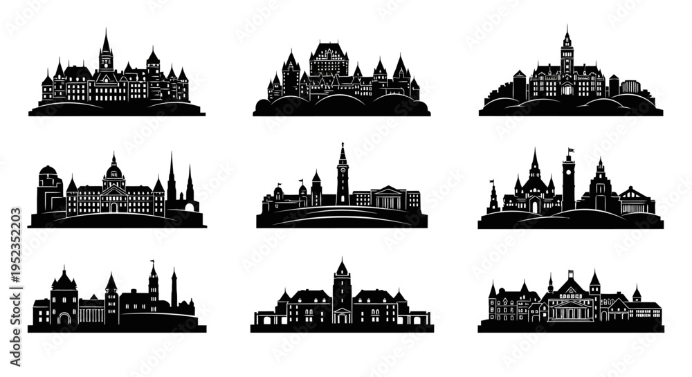 Obraz premium City Skylines Silhouettes: Collection of Diverse Architectural Landmarks