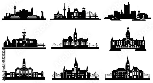 City Skylines Silhouettes: Famous Landmarks Collection
