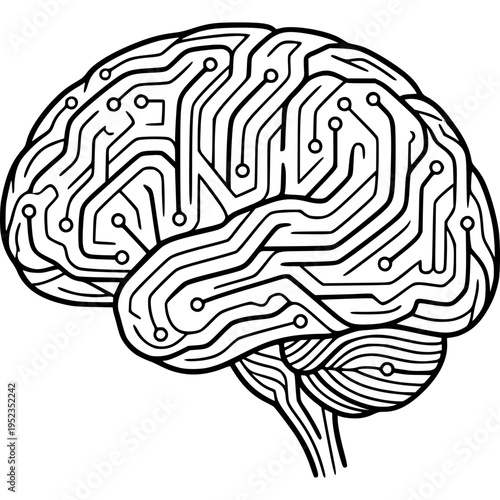 Brain Circuitry: An intricate circuit design overlays the image of a human brain, symbolizing the complex network of thoughts, knowledge, and intelligence.
