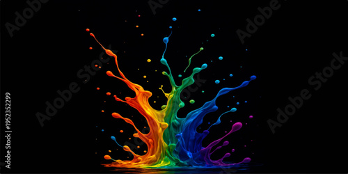 Colorful abstract water splash explosion with bright magic light and star patterns on a black holiday background illustration