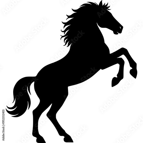 Majestic Horse Silhouette: A dynamic black silhouette of a powerful horse rearing up on its hind legs. This image evokes strength, freedom, and the untamed spirit of the wild.