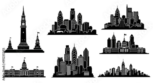Cityscape Silhouettes Collection: Diverse Architectural Styles and Skylines