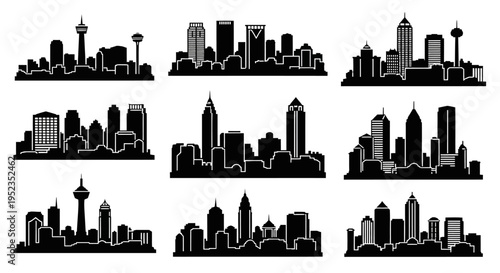 Cityscape Silhouettes Collection: Diverse Skyline Designs for Graphic Resources