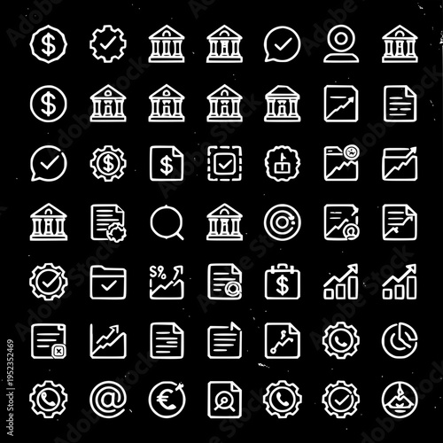 Financial Iconography: A minimalist array of financial symbols and graphic elements, perfect for illustrating themes of banking, finance, and investment. 