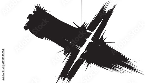 Abstract Black Grunge X Mark Vector Illustration with Rough Brush Strokes and Splatter Texture for Modern Design Elements, Error, or Cancellation Graphics