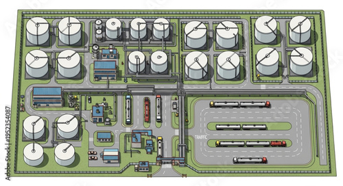 Overhead View of a Miniature Oil Refinery Model.