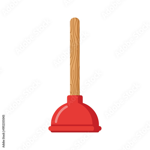 Classic Red Rubber Plunger with Wooden Handle