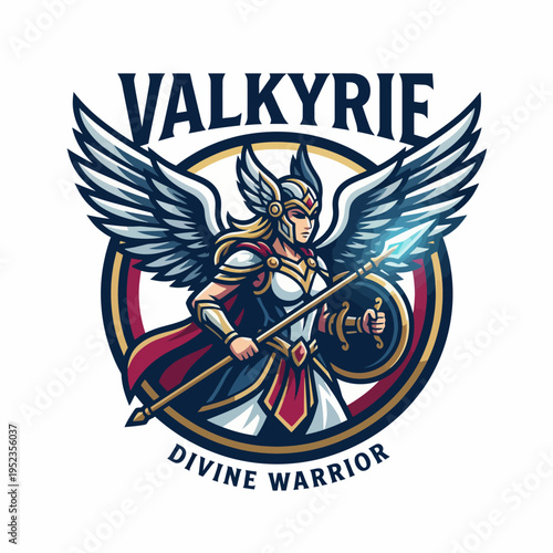 A stunning logo depicting a heroic Valkyrie figure, symbolizing strength and valor, ideal for brands expressing empowerment and mythical themes.