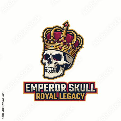 An edgy logo of a skull adorned with a royal crown, representing power, rebellion, and an aristocratic legacy in a bold and creative artistic style.