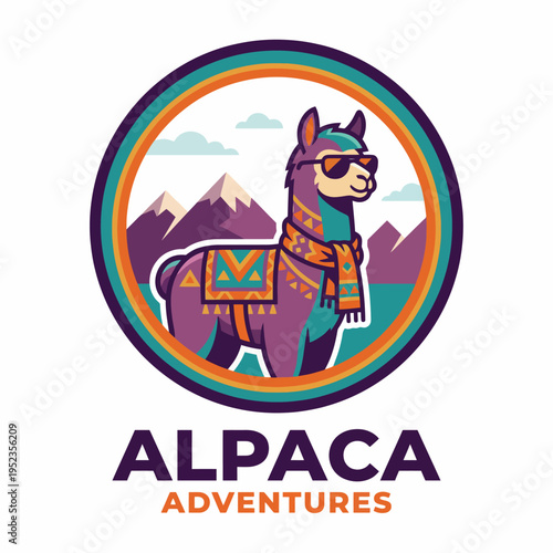 This vibrant illustration showcases an alpaca dressed in a scarf and sunglasses, ready for adventures, capturing the playfulness and charm of nature's unique creatures.
