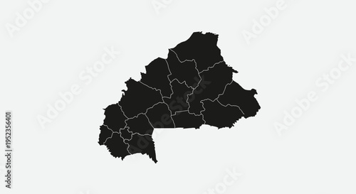 Burkina Faso Map Silhouette - Black Outline of Country with Internal Regions