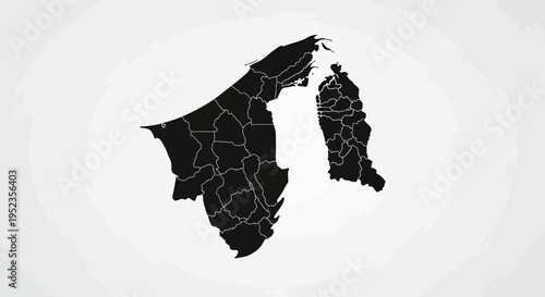 Brunei Map Silhouette with Administrative Divisions on Gray Gradient Background