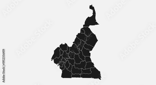 Cameroon Map Silhouette with Regions - Vector Illustration
