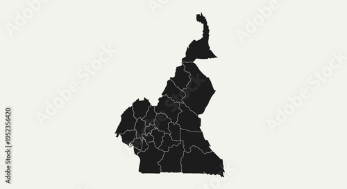 Cameroon Map Silhouette with Regions - Black Outline on White Background