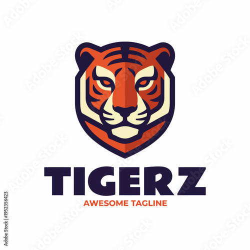 A striking logo featuring a fierce tiger's face, designed with bold colors and sharp lines, capturing the essence of strength and agility for a powerful brand.