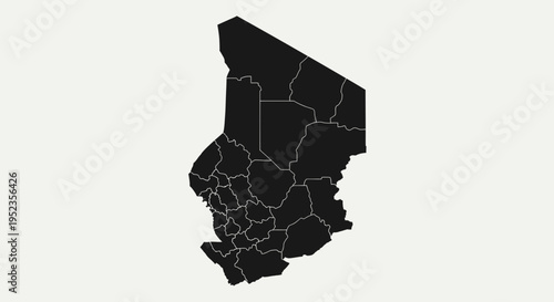 Chad Map Silhouette Black Outline Interior Regions Isolated On White Background