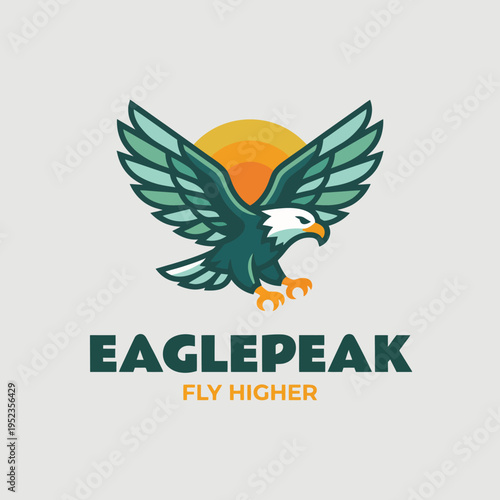 A dynamic logo featuring an eagle soaring with multicolored wings above a rising sun, symbolizing ambition, freedom, and aspiration for higher achievements.