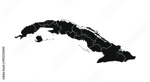 Cuba Map Silhouette - Black and White Outline with Provinces