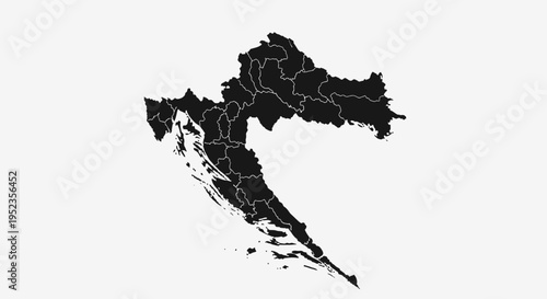 Croatia Map Silhouette - Black Outline of Croatia with Internal Borders