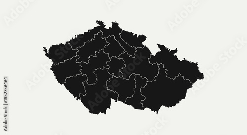 Czech Republic Map Silhouette with Regions - Black and White Outline
