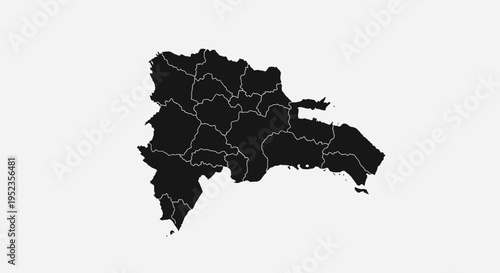 Dominican Republic Map Silhouette - Black Outline Divided into Provinces on White Background