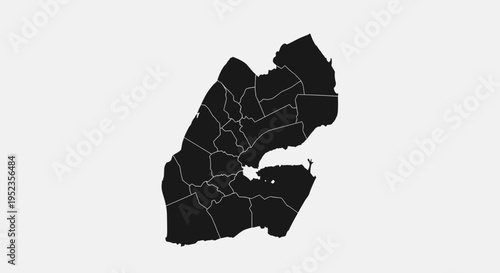 Djibouti Map Silhouette - Black Outline of Country with Internal Divisions on Gray Background