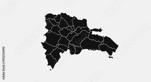 Dominican Republic Map Silhouette with Provinces - Black and White Vector Illustration