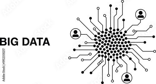 Big data text next to a circular network of dots and circuit lines
