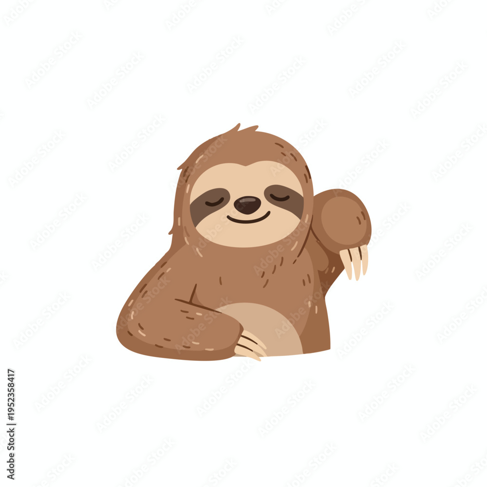 Obraz premium Cartoon sloth with closed eyes and a gentle smile, in a relaxed pose