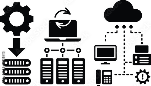 Black server network and cloud computing infrastructure diagrams