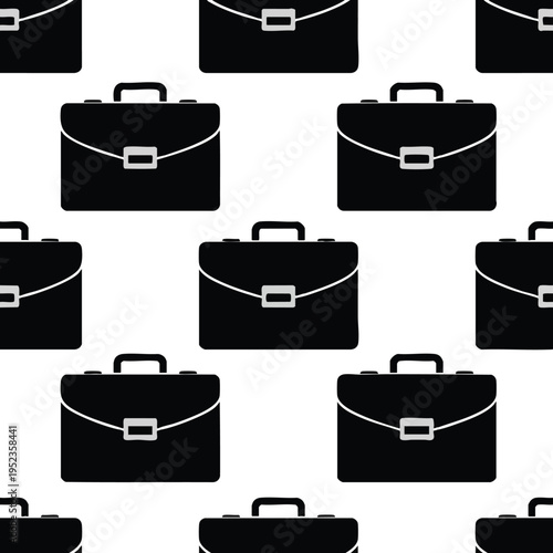 Seamless pattern of black briefcases with silver clasps on a white background