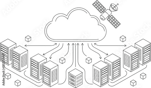 Cloud computing network with satellite and server racks