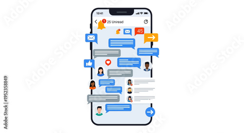 Vector illustration of mobile phone with chat application interface