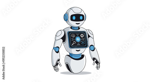 Vector illustration of a white and blue robot