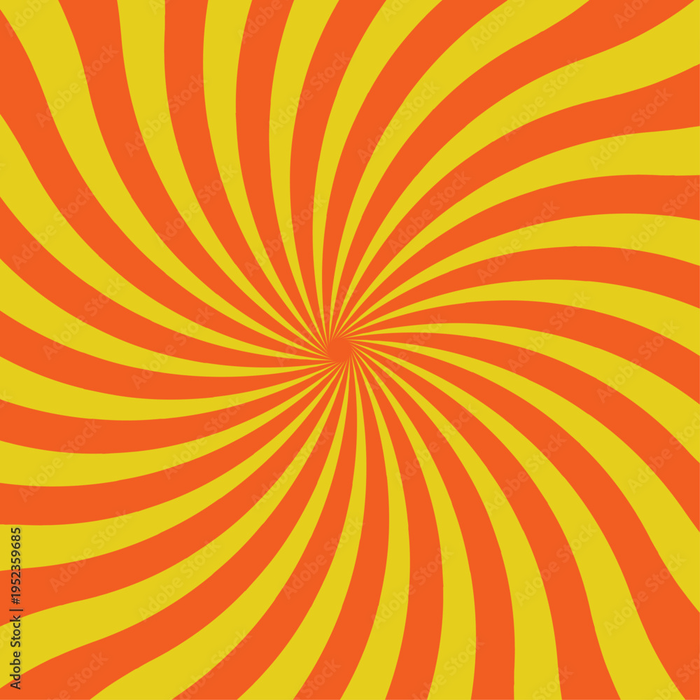 Obraz premium A retro orange sunburst vector illustration featuring a vintage grunge texture with yellow sunbeams and abstract summer rays on a paper backdrop design