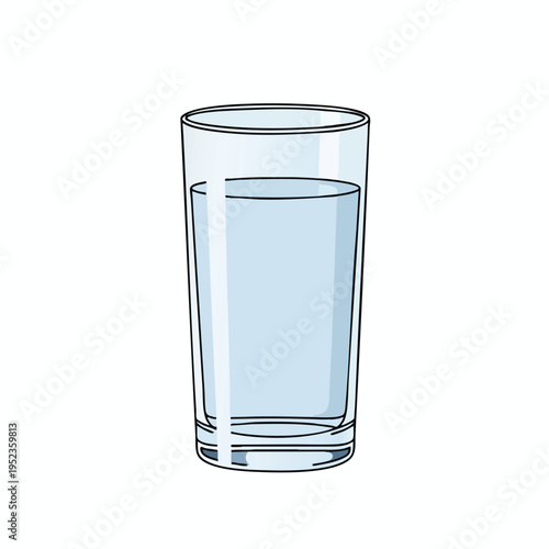 A clear glass filled with light blue liquid, outlined in black