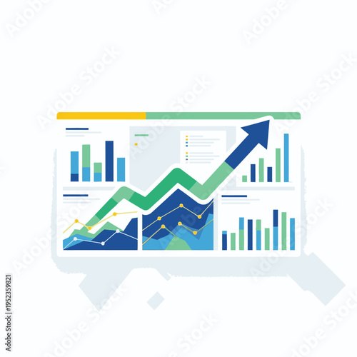 Financial Growth Chart with Upward Arrow and Bar Graphs.