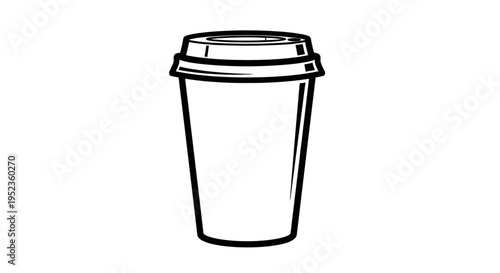 A black line drawing of a disposable cup with a lid on a white background