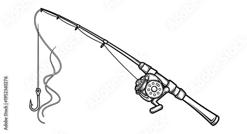 Fishing rod with hook and line illustration for outdoor hobbies