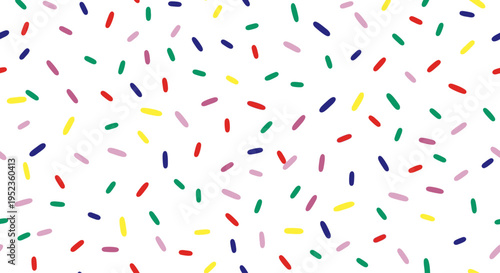 A vibrant illustration of colorful sprinkles scattered on a white surface