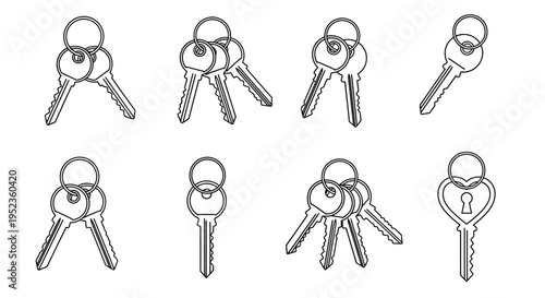 An illustration of various keys arranged in rows on a plain surface