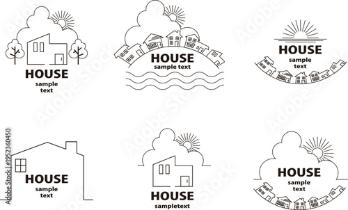 住宅デザインフレーム素材線画イラストセット