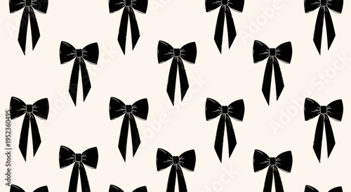 A seamless pattern of black bows tied on a soft cream background