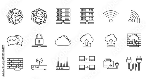 Modern technology icons network servers cloud computing security and connectivity