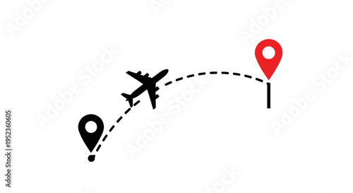 Airplane flies from one location to another marked spot.