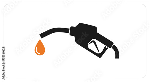 Black silhouette of a gas pump nozzle with a drop of orange fuel falling